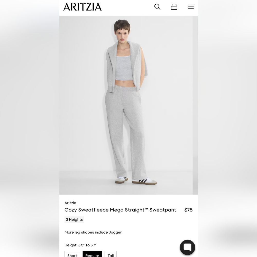 AritziaCozy Sweatfleece Mega Straight™ Sweatpant Size 2xs